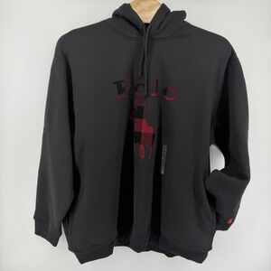Polo Ralph Lauren Hoodie Men's 3XLT Black Buffalo Plaid Big Pony Logo Pockets
